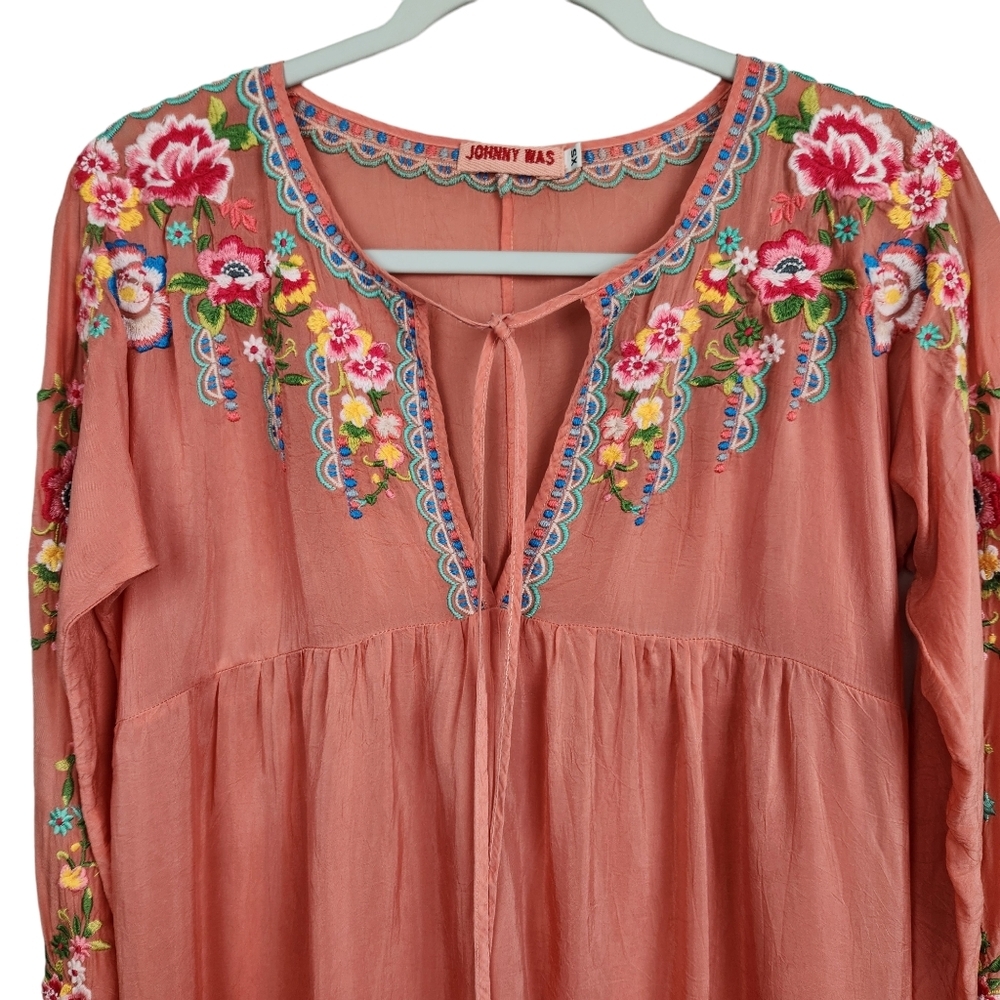 Johnny Was Coral Embroidered Boho Peasant Floral Blouse Women's Size XS - Picture 4 of 11